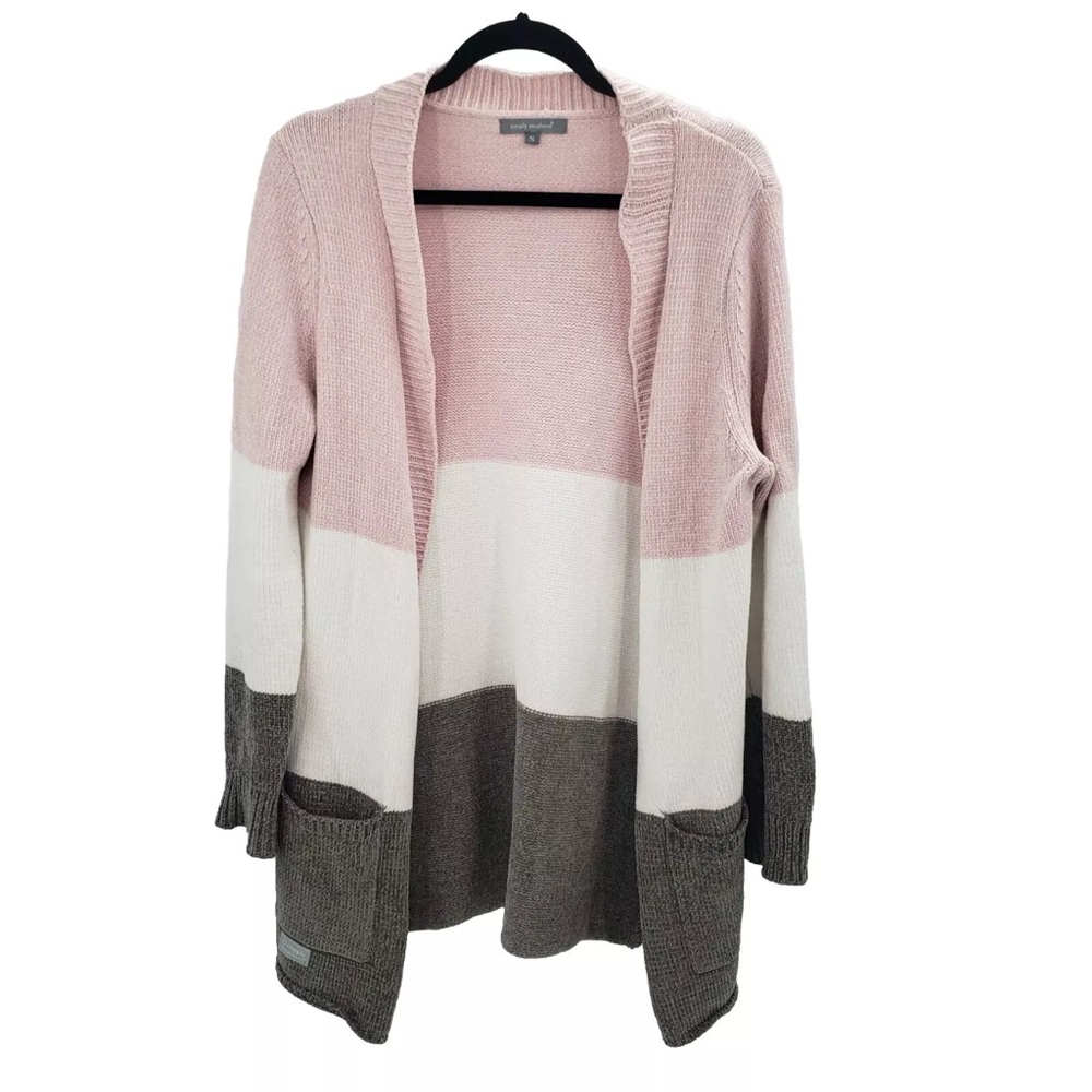 Simply Southern Pink Stripe Sweater Cardigan Womens Size XL Color Block